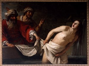 浴場のスザンヌ 画：ゲラルド・デッレ・ノッティ（ゲリット・ファン・ホンソルスト）（1590-1656） 1655年 日157x213 cm ローマ、ボルゲーゼ美術館（Galleria Borghese 作： Gerrit van Honthorst