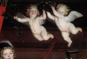 天使たちのディテール・コンサートゲリット・ファン・ホンソルスト（1590-1656）による絵画 1624日1,68x1,78 m 作： Gerrit van Honthorst