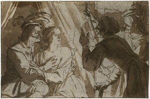 放蕩息子（ペンと茶色のインクを紙に黒いチョークで洗って） 作： Gerrit van Honthorst