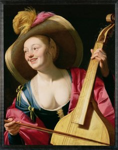 ヴィオラ・ダ・ガンバ奏者（64635も参照） 作： Gerrit van Honthorst