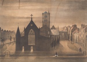 ダンディーの東教会と十字架教会の月明かりの眺め、1841年頃（リトグラフ） 作： Gershom Gourlay Cumming