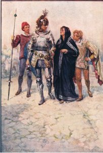 アーサー王子がベルジとその息子たちを城に連れて行く, 妖精の女王の物語, ジョージ・ハラップ・アンド・カンパニー発行 作： Gertrude E. Demain (after) Hammond