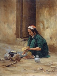 ラダック出身の丘の女性、料理、1893年 作： Gertrude Ellen Burrard