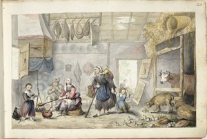 農民の内部 (慈善または貧困) 作： Gesina ter Borch (signed by artist)