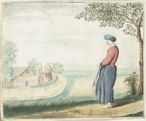風景の中の農民の女性 作： Gesina ter Borch (signed by artist)