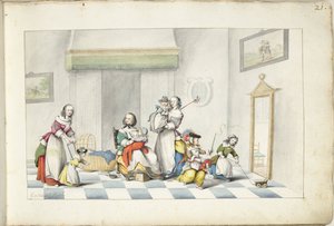 女性3人と子供がいる子供部屋 作： Gesina ter Borch (signed by artist)