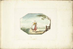 風景の中のバケツを持つミルクメイド 作： Gesina ter Borch (signed by artist)