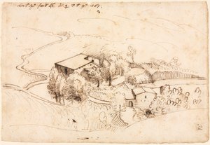 丘陵地帯にある木々のある農場レクト、1567年。 作： Gherado Cibo