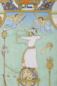 ジャハーンギールの寓意的な肖像画の詳細 (紙に不透明な水彩と金) 作： Ghulam Ali Khan