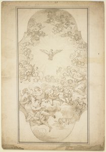 聖霊、1680年代（ペンと茶色のインク、そして黒いチョークの跡を洗う） 作： Giacinto Brandi