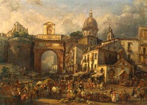 イタリア、ナポリ、ポルタ・カプアーナの市場（ジャチント・ジガンテ作
