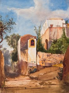 路傍の神社、ルイージマリアディボルボーネ王子（1838-1886）による追加、1853年6月13日（鉛筆、紙と紙とガッシュ） 作： Giacinto Gigante