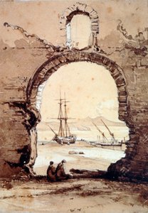 ポジリポから見たナポリ湾』ジャチント・ジガンテ（1806-1876）水彩画。 作： Giacinto Gigante