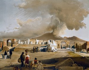 ポンペイのフォーラムとジュピター神殿の眺め、ジャチント・ジガンテ（1806-1876）によるイラスト（『ポンペイの家々とモニュメント』ファウスト＆フェリーチェ・ニッコーリーニ著より 作： Giacinto Gigante
