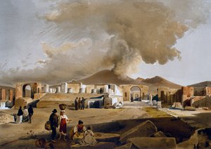 ポンペイのフォーラムとジュピター神殿の眺め、ジャチント・ジガンテ（1806-1876）によるイラスト（『ポンペイの家々とモニュメント』ファウスト＆フェリーチェ・ニッコーリーニ著より 作： Giacinto Gigante