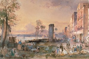 マリネッラからのナポリの眺め」ジャチント・ジガンテ（1806-1876）作、鉛筆、水彩、セルセ（白鉛）、紙、イタリア 作： Giacinto Gigante