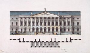 スモルニー研究所のプロジェクト。メインファサードと1階平面図、1806-1808 作： Giacomo Antonio Domenico Quarenghi