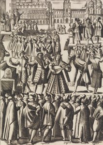 サン・マルコ・アル・ポプロ広場で、ペテン師が毎日行う娯楽。 1610年。 作： Giacomo Franco