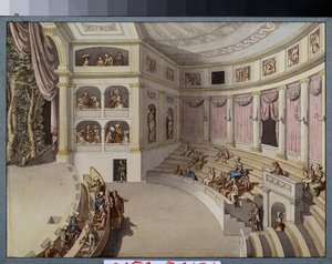 劇場ホールの装飾プロジェクト。 ジャコモ・アントニオ・ドメニコ・クアレンギ (1744-1817) の作品、紙にインクと水彩。 イタリアの芸術、古典主義。 州立 A. プーシキン美術館、モスクワ。