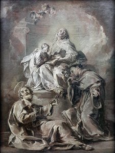 ドイツ語：Anna unterweist Maria im Lesen der Heiligen Schrift 聖アンナは、聖ペトロとパドヴァの聖アンソニーを伴い、幼いマリアに聖書の読み方を教える; Kat.Nr 88.1