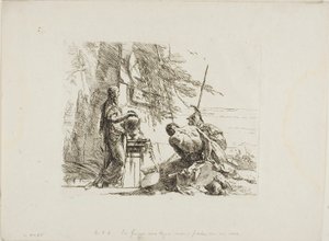 カプリッチより 花瓶、兵士、奴隷に手を置く女 作： Giambattista Tiepolo