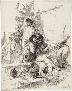 Punchinelloはシリーズ「ScherzidiFantasia」から助言を与えます 作： Giambattista Tiepolo