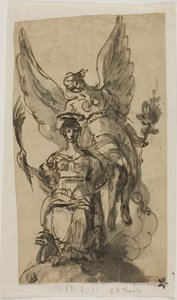 天使に戴冠された着席の女性 作： Giambattista Tiepolo