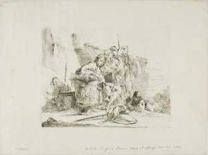 カプリッチより 壷にもたれて座る青年 作： Giambattista Tiepolo