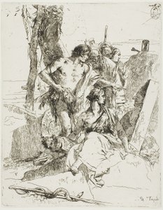 スケルツィより、プンチネッロの墓の発見 作： Giambattista Tiepolo
