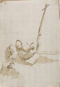 頭蓋骨を熟考する 2 人の修道士 作： Giambattista Tiepolo