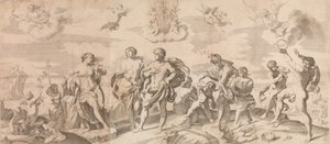 ナクソス島でアリアドネを発見した仲間と一緒のバッカス、レニ、165...、1650-80の後。 作： Gian Battista Bolognini