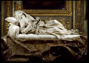 Blessed Ludovica Albertoni 福者 Ludovica Albertoni (1474-1533) 恍惚の表情で表現されています。ジャン・ロレンツォ・ベルニーニ（1598-1680）による大理石彫刻 1674年 ローマ、サン・フランチェスコ・ア・リーパ教会