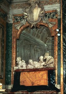 コルナーロ家のサイドボックス、ジャン・ロレンツォ・ベルニーニ（1598-1680）の学校による大理石彫刻、コルナーロ礼拝堂、サンタ・マリア・デッラ・ヴィットーリア教会、イタリア、ローマ 作： Gian Lorenzo Bernini