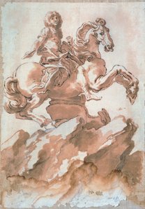 ジャン・ロレンツォ・ベルニーニ（1598-1680）による「馬に乗ったルイ14世」のスケッチ、ペンとインクによるドローイング 作： Gian Lorenzo Bernini