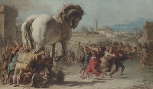 トロイのトロイの木馬の行列、1760年頃（キャンバスに油彩） 作： Giandomenico (1727 1804) Tiepolo