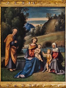 聖人と聖家族、風景の中の幼児聖ヨハネと聖エリザベス（キャンバスに油彩） 作： Giandomenico (1727 1804) Tiepolo