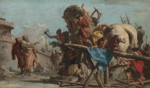 トロイの木馬の建物、1760年頃（キャンバスに油彩） 作： Giandomenico (1727 1804) Tiepolo