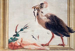 フォレステリアのチャイニーズルームからのくちばしでヘビを抱いたヒクイドリ、1757年 作： Giovanni Domenico Tiepolo