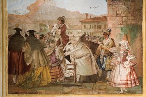 フォレステリアのカーニバルシーンの部屋からのチャーラタン、1757 作： Giovanni Domenico Tiepolo