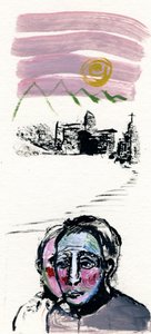 マウンテンビレッジ、2017年（紙に油彩） 作： Gigi Sudbury