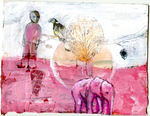 Wood Pigeon and Elephant、2014年（ミクストメディア） 作： Gigi Sudbury