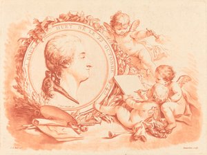 ジャン＝バティスト・ユエの寓意的肖像、c. 1775年。 作： Gilles Demarteau