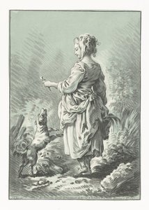 犬を持つ若い女性 若い村人 作： Gilles Demarteau