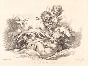 波のようにイルカで遊ぶ 3 つの天使。 作： Gilles Demarteau