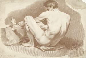 ロープで座っている男性ヌード