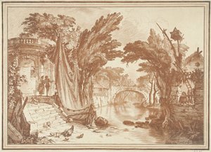 川沿いの家々がある南部の風景 作： Gilles Demarteau