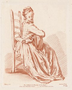 ギターを弾く女性 作： Gilles Demarteau, the Elder, Antoine Watteau