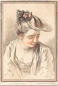 若い女性の頭 作： Gilles Demarteau, the Elder after Antoine Watteau