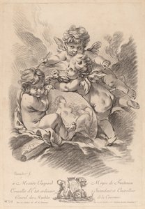3人のケルビムの絵のアレゴリー (99) 作： Gilles Demarteau the Elder after François Boucher