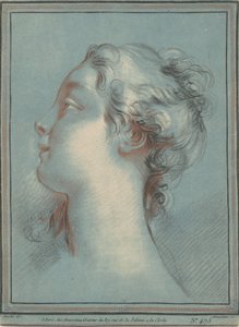 左向きの若い女性の頭 作： Gilles Demarteau, the Elder, after François Boucher